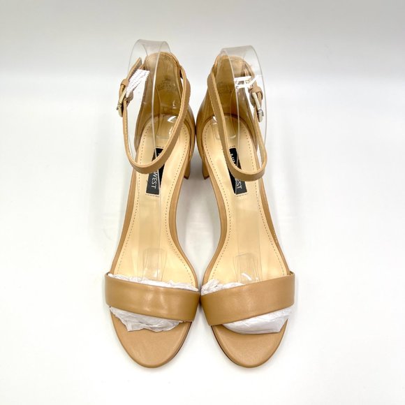 Nine West Womens Size 5.5 Natural Tan Beige Nude Block Heels Sandals Shoes - Picture 3 of 13
